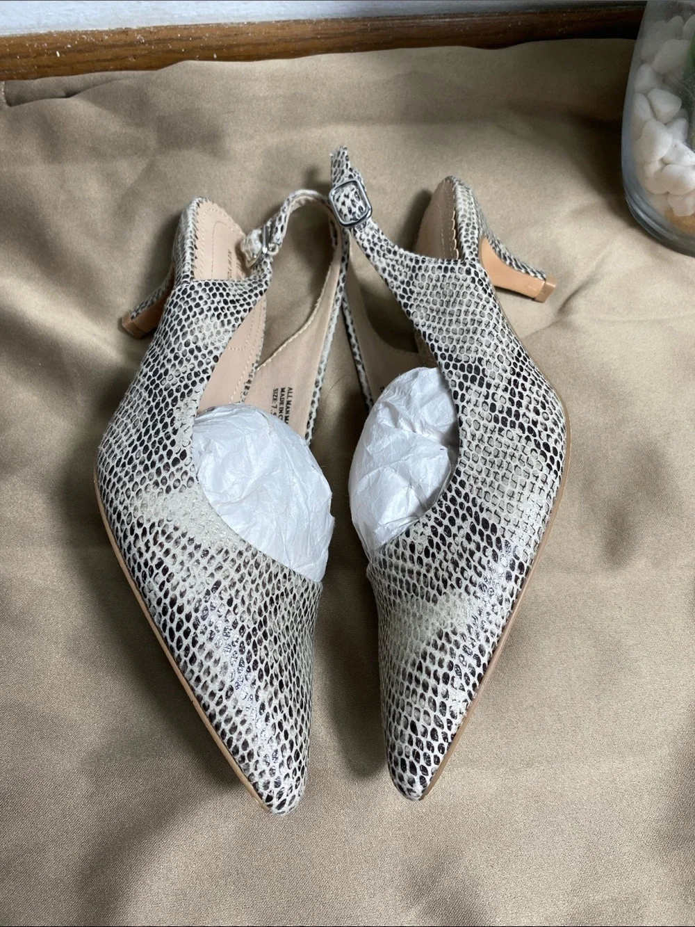 Isaac Mizrahi Cream Snake-Print Pointed Slingback Heels